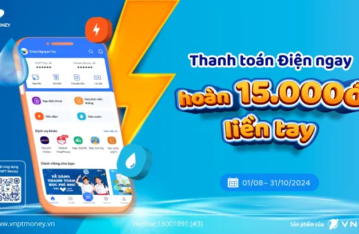 Thanh toán Điện ngay, hoàn 15.000đ liền tay