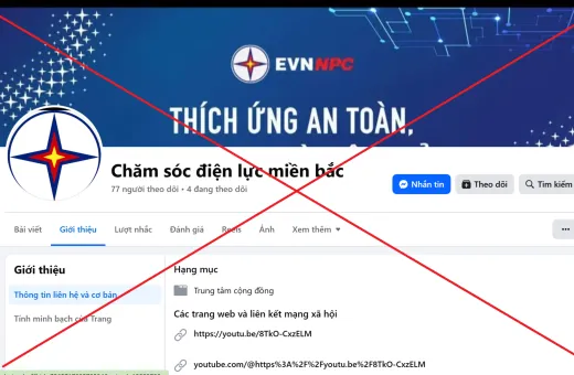 Cảnh báo giả mạo fanpage facebook của Tổng công ty Điện lực miền Bắc